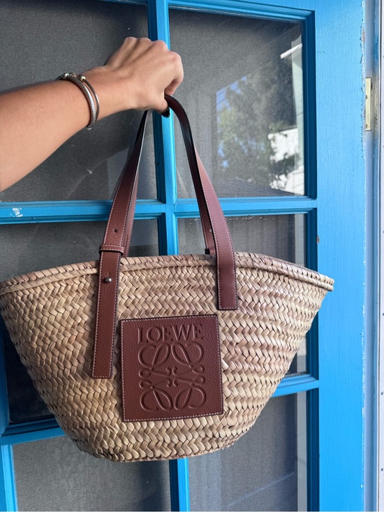 Loewe Handbags - Loewe Natural Woven Basket Tote with Brown Leather Trim